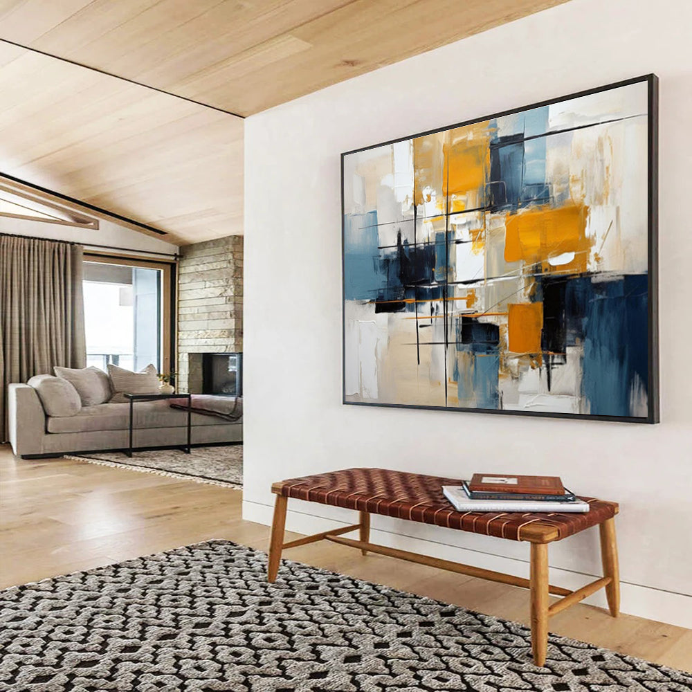 “Geometric Yellows and Blues” Abstract Painting On Canvas DKS183