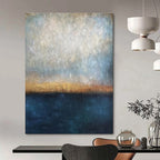 Blue, Gray, Gold, Brown with Gradient Layers "Coastal Dusk" Abstract Painting On Canvas PS1441