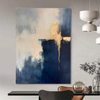 Navy, White, Gold with Abstract Overlays "Gilded Horizons" Abstract Painting On Canvas PS1311