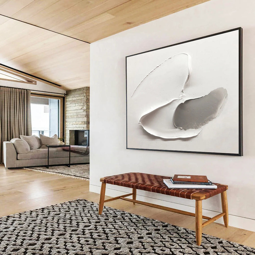 “White - Gray Sculpted Forms” - Textured Oil Painting on Canvas DKS912