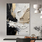 “Black, White & Gold Textured Abstract” - Luxe Abstract Painting On Canvas DS301