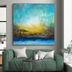“Textured Blue - Gold Abstract Sunset” - Impressionistic Abstract Painting On Canvas PS0046