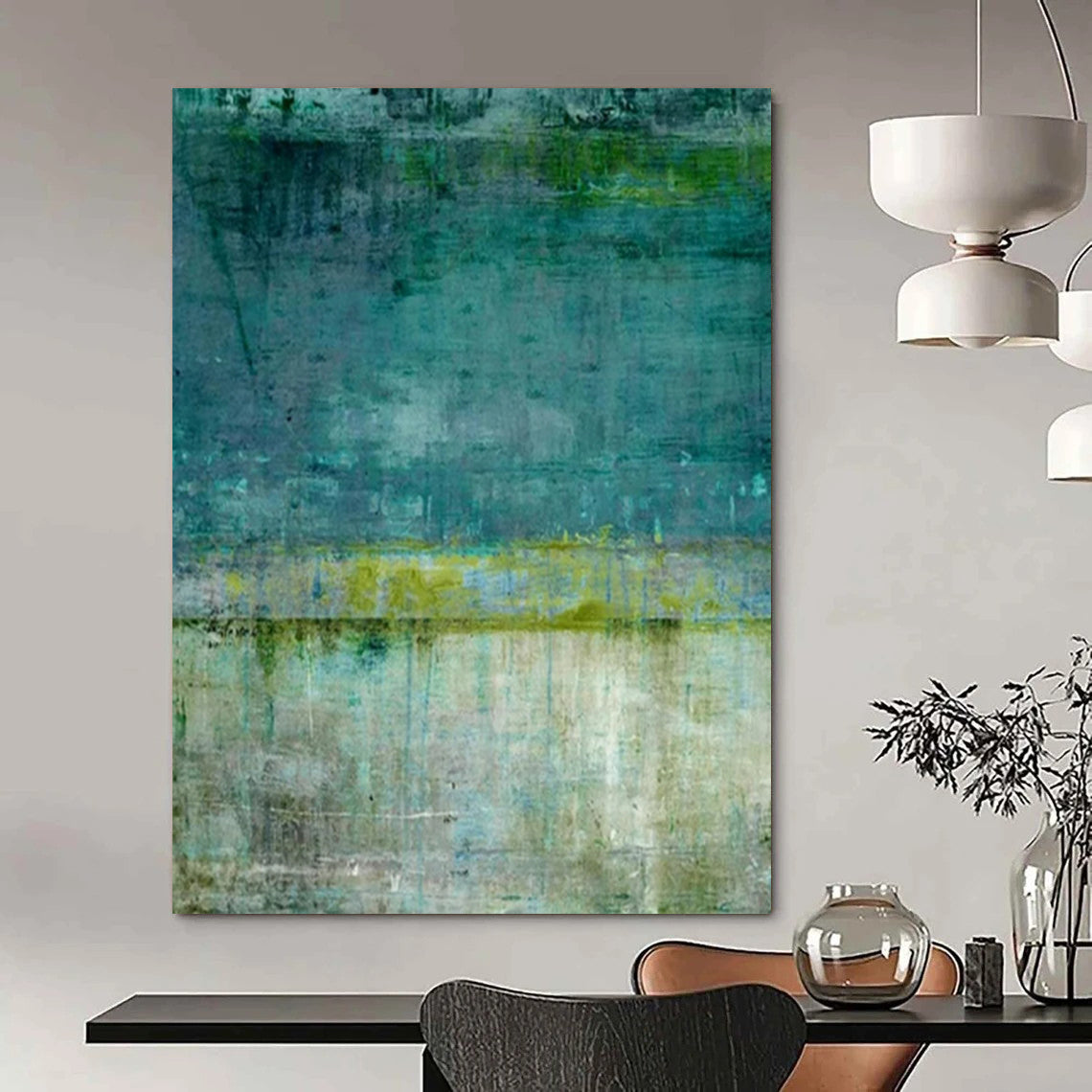 “Teal and Green Abstract” - Minimalist Abstract Painting On Canvas PT2274