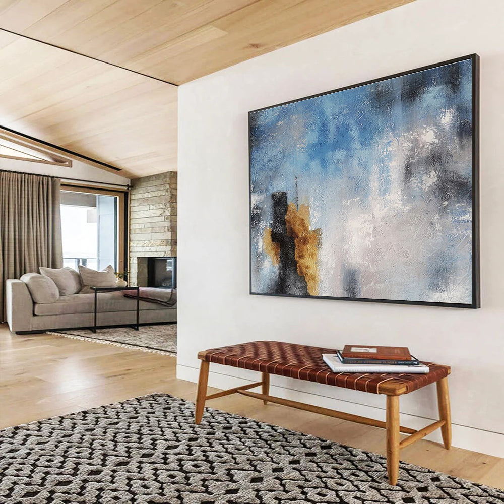 Blue - Gray Abstract: Minimalist & Textured Painting for Calming Bedroom & Contemporary Office DKS653