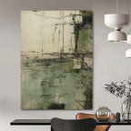 “Green - Gray Textured Abstract” - Rustic Abstract Painting On Canvas PS0166