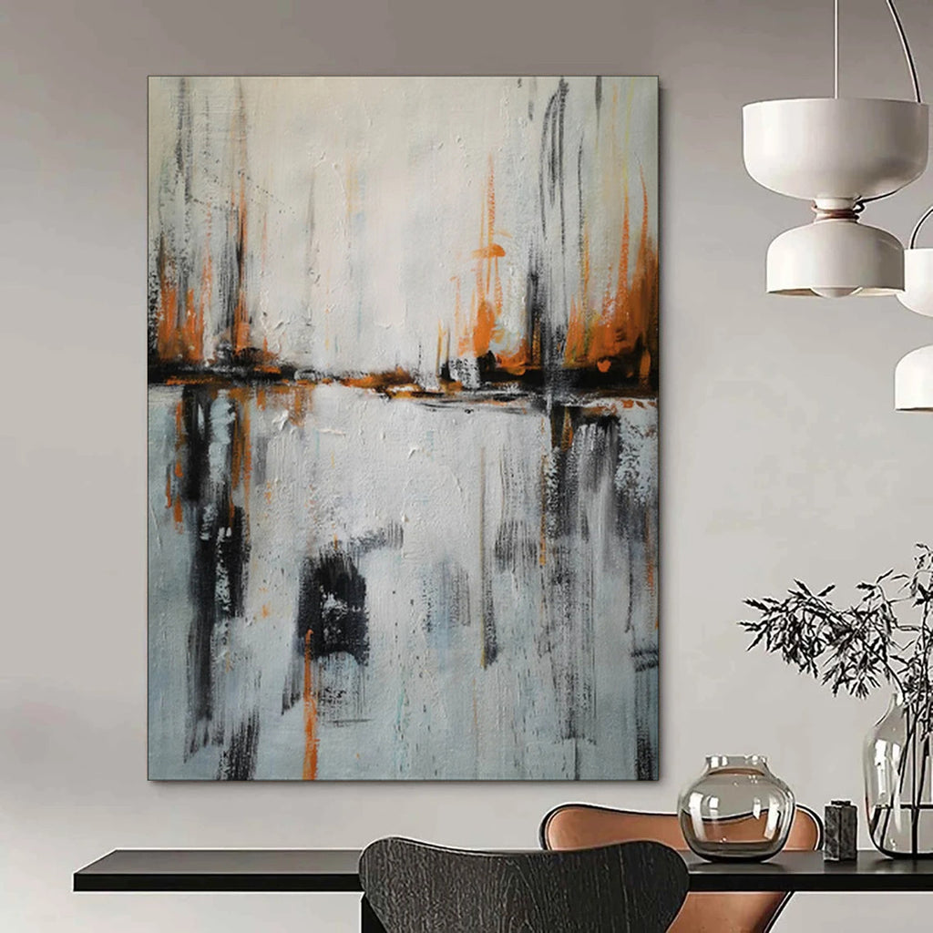 “Gray - Orange Abstract Reflection” - Abstract Landscape Painting On Canvas PT1973