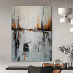 “Gray - Orange Abstract Reflection” - Abstract Landscape Painting On Canvas PT1973