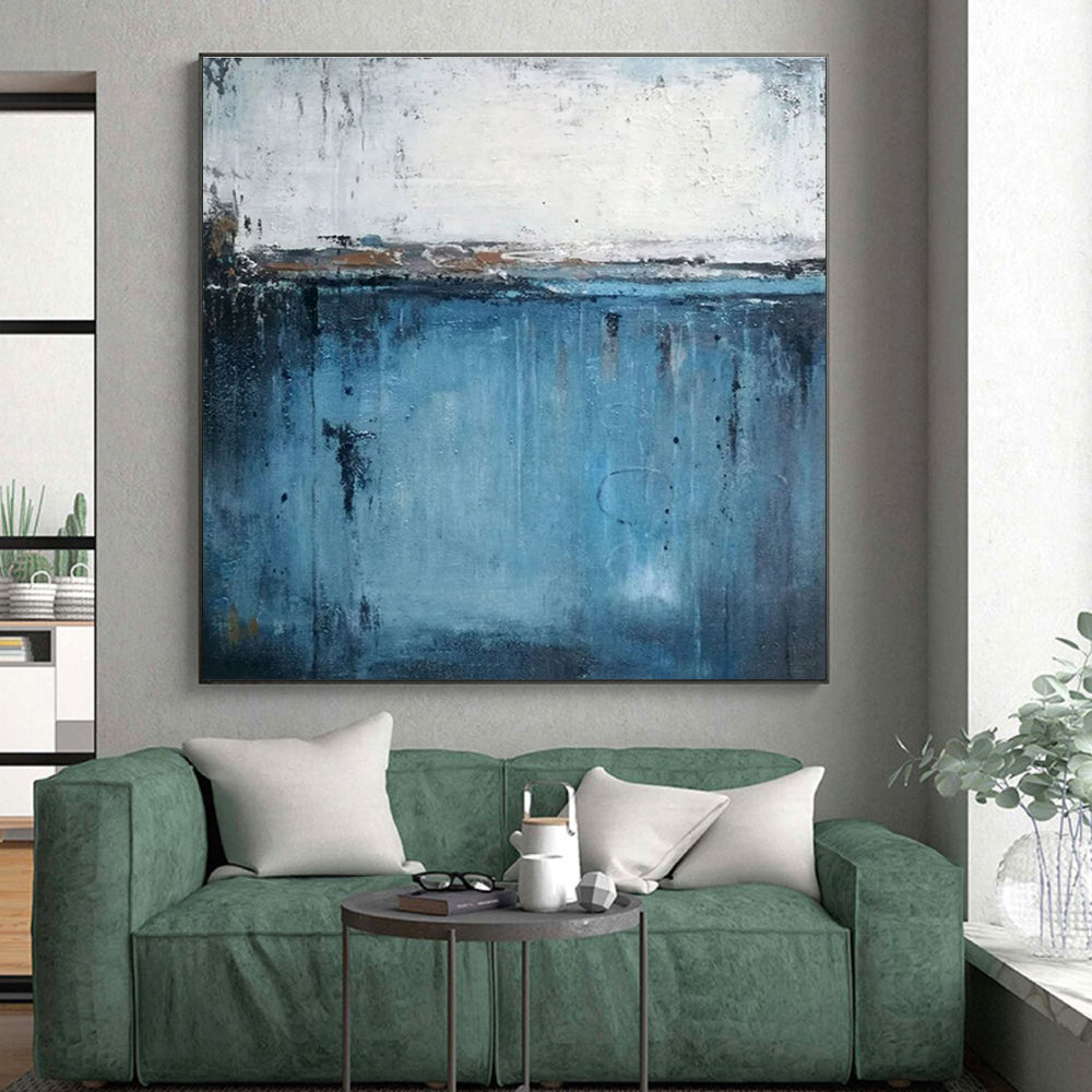 Blue Abstract, "Moody Waters" – Abstract Expressionist Painting On Canvas PS0883