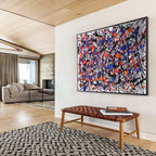 “Blue - Red - Black Splatter” - Abstract Action - Painting On Canvas PT1728