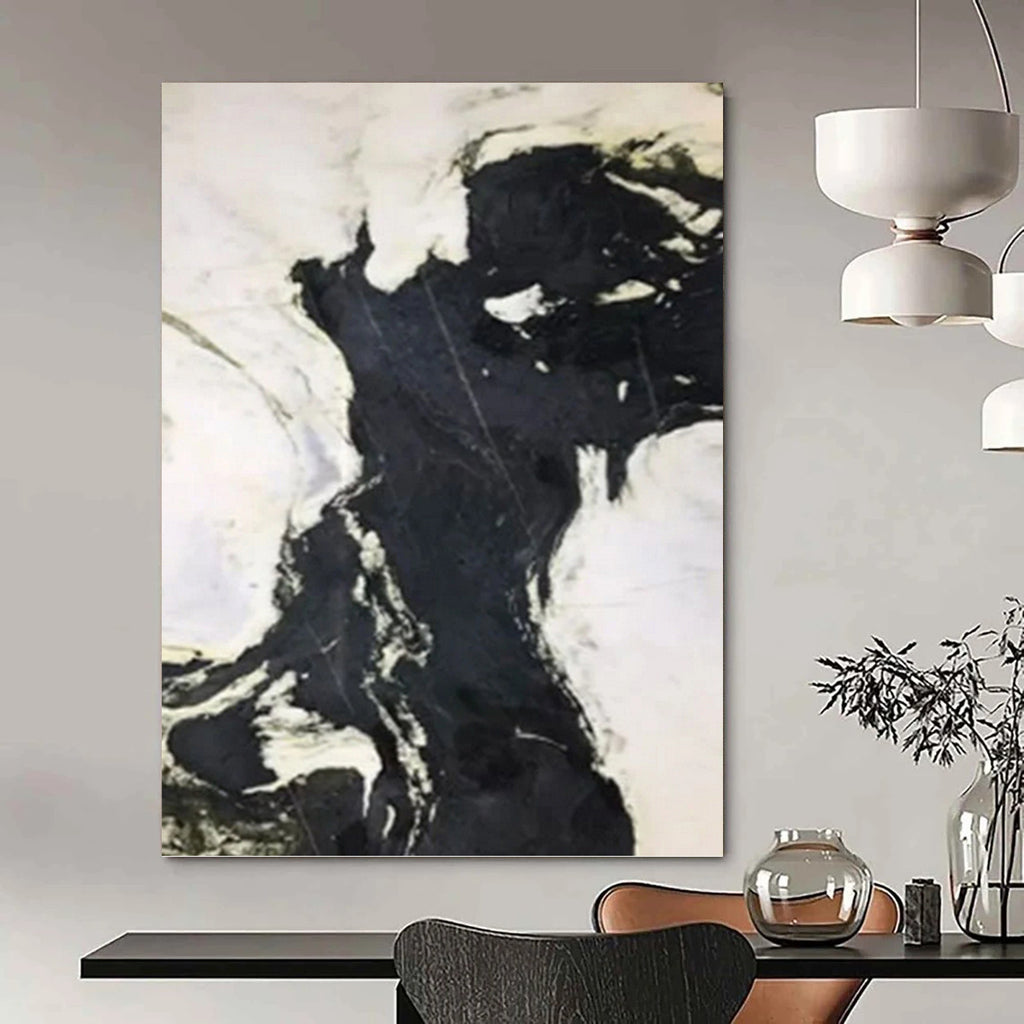 “Black and White Marble Swirls” - Abstract Painting On Canvas PT1046