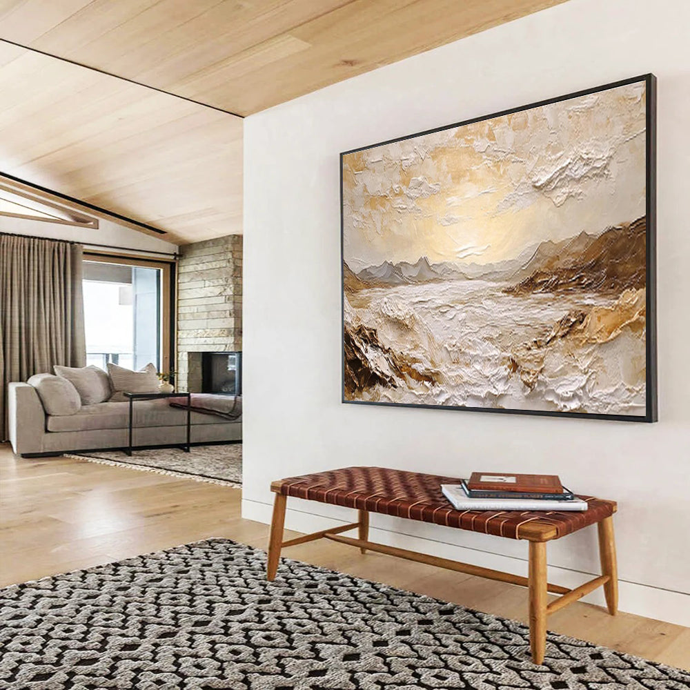 “Textured Golden Horizon” - Impasto Landscape Painting On Canvas DKS458