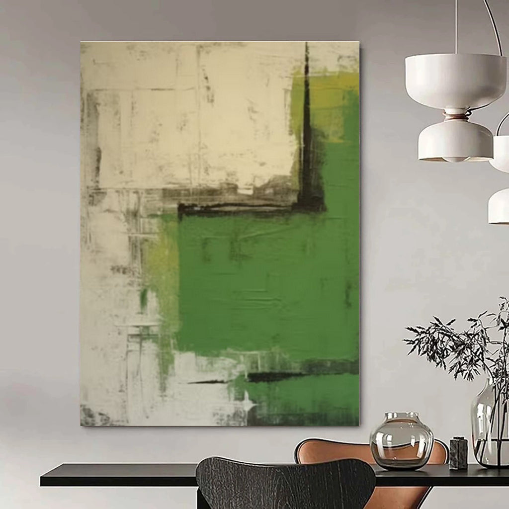 Green, Gray, Beige with Abstract Forms "Nature's Abstraction" Abstract Painting On Canvas PS1297