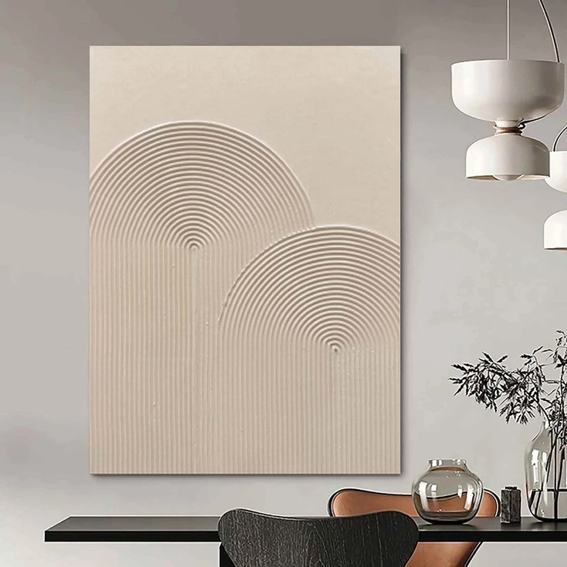 “Beige Circular Textured” - Subtle Abstract Painting On Canvas PS0141