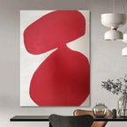 “Crimson Curved Forms on White” - Fluid Shapes Abstract Painting On Canvas PT1079