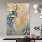 Gold - Blue Abstract Texture, Impressionistic Fusion, Monet - Inspired, Painting On Canvas PT2113