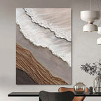 “White, Grey, and Brown Textured Wave Collage” - Mixed - Media Coastal Painting On Canvas DS344