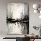 Gray and Black Reflective Abstract, "Misty Lagoon" – Abstract Landscape Painting On Canvas PS0922