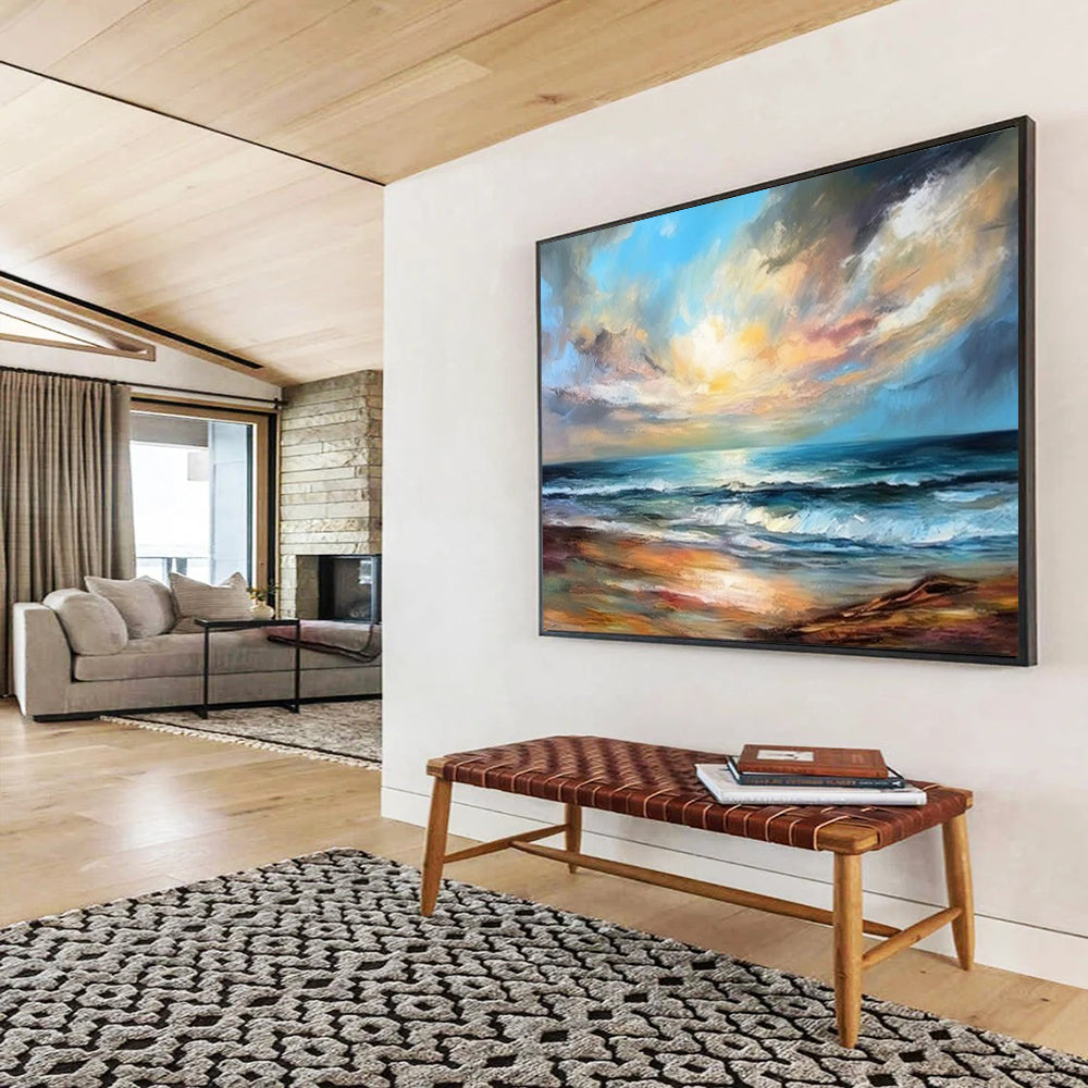 “Vibrant Seaside Sunset” - Impressionistic Landscape Painting On Canvas PT1593