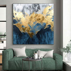 “Blue - Gold Abstract with Marble - like Textures” - Luxurious Abstract Painting On Canvas PS0285