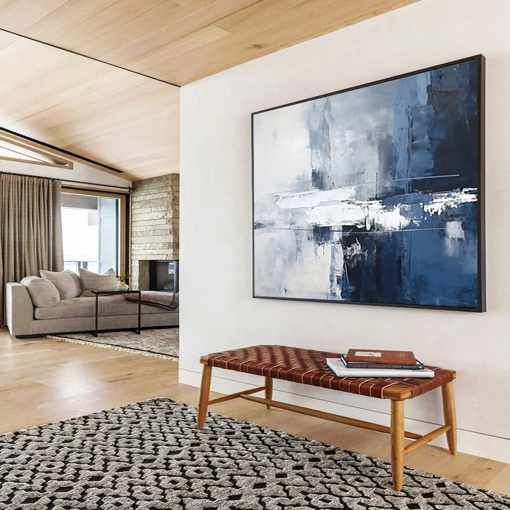 “Blue and Gray Abstract Cityscape” - Urban Abstract Painting On Canvas PT103