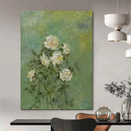 “White Roses on Green” - Textured Floral Painting On Canvas PT1987