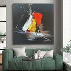 “Black - Red - Yellow Dynamic Burst” - Black, Red, Yellow, Blue Abstract Painting On Canvas PS0515