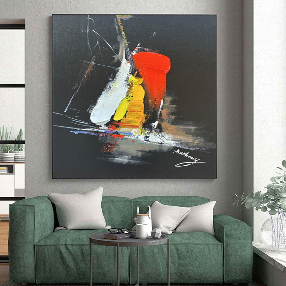 “Black - Red - Yellow Dynamic Burst” - Black, Red, Yellow, Blue Abstract Painting On Canvas PS0515