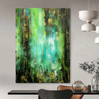 Green and Blue Light Streaks - Nature - Inspired Abstract Painting On Canvas PS1230
