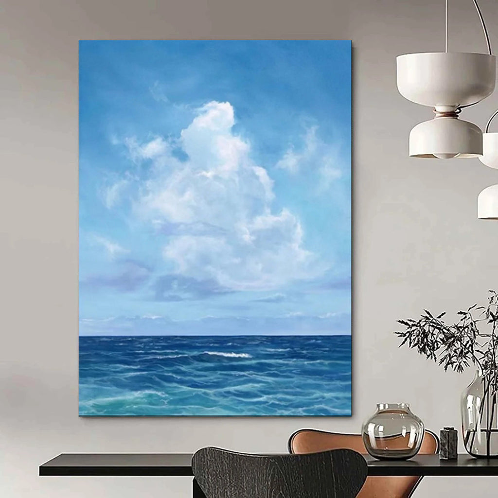 “Blue Sky and Ocean Calm” - Realist Seascape Painting On Canvas PT1890