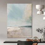 Light Blue, Beige and Gray with Soft Landscape Textures "Coastal Hush" Abstract Landscape Painting On Canvas PS1158