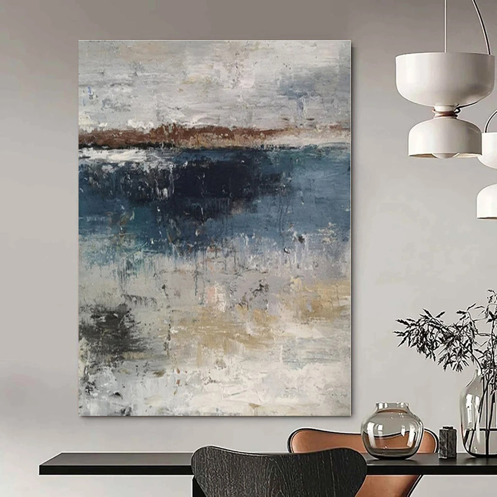 Gray, Blue, Brown with Abstract Coastal Hues "Coastal Mist" Abstract Painting On Canvas PS1319