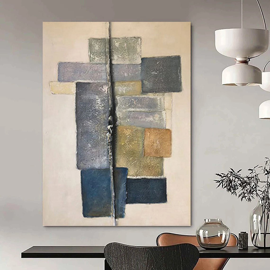 “Geometric Neutral Abstraction” - Geometric Abstract Painting On Canvas PT1051