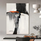 Black - White - Orange Abstract Mix, With a Nod to Clyfford Still's Style, Painting On Canvas PT2089