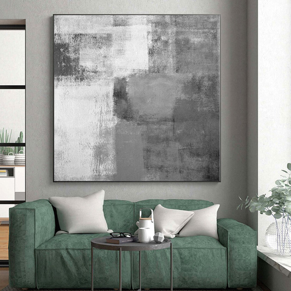 “Monochrome Grey Abstract Soft Blocks” Painting On Canvas PS0377
