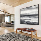 “Monochromatic Seascape” - Monochromatic Landscape Painting, Great for Minimalist Coastal Home & Contemporary Office DKS632