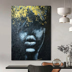Gilded Mystery Black, White & Gold Abstract Face, Painting On Canvas PT2153