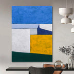“Blue - Yellow Geometric Blocks” - Clean Lines Abstract Painting On Canvas PT1095