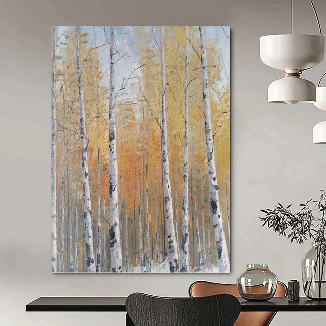 “Golden - White Birch Forest” - Impressionist Landscape Painting On Canvas PT1299