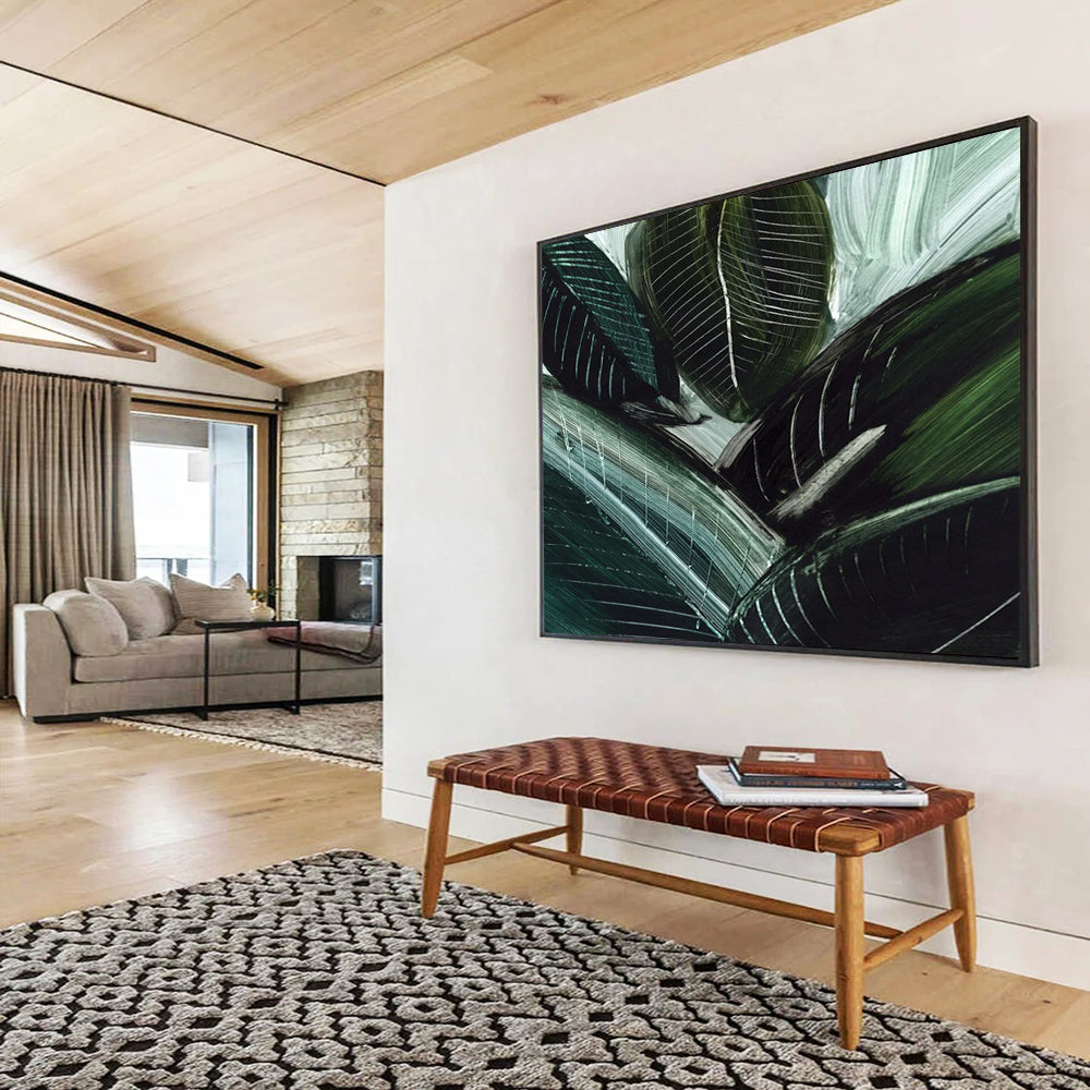“Dark Green Leafy Abstract” - Botanical Abstract Painting On Canvas PT144