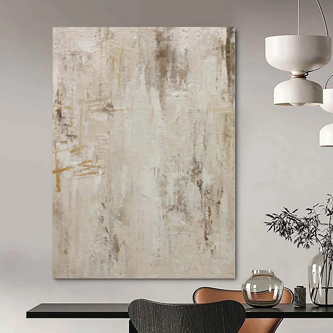 “Beige - Gray Textured Minimalist” - Calm Abstract Painting On Canvas PS0135