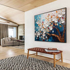 “White Flowers on Blue” - Impasto Oil Painting On Canvas DKS888