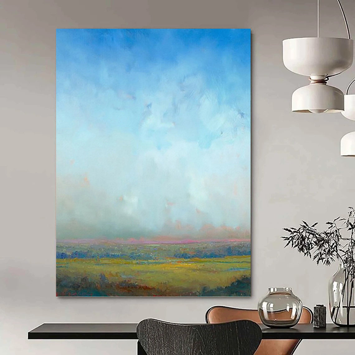 “Soft Horizons: Blue and Green Landscape” - Tranquil Landscape Painting On Canvas PT0935