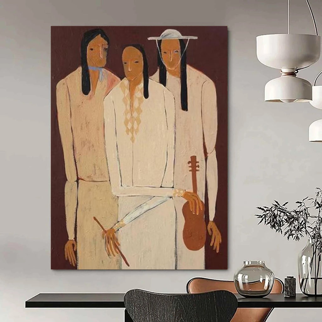 “Three Figures” - Earthy Tones & Simplified Forms Painting On Canvas DS141
