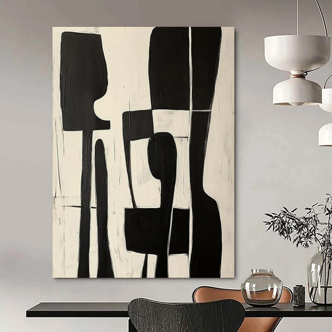 “Black and White Organic Shapes” - Minimalist Abstract Painting On Canvas PT2368
