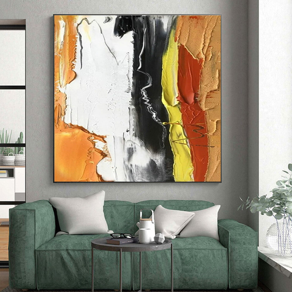 “Colorful Thick Strokes” - Multicolor, White Abstract Thick - Stroke Painting PS0612