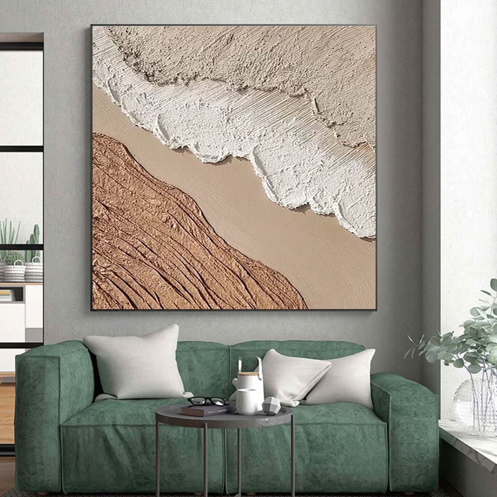“Textured Earth Layers” - Beige, Brown, White Abstract Landscape Painting On Canvas PS0673