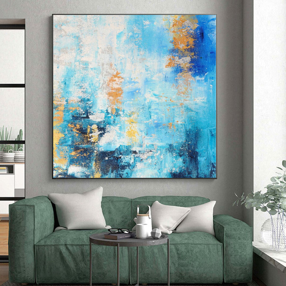 “Blue and Gold Abstract Flow” - Abstract Expressionist Painting On Canvas PS0015