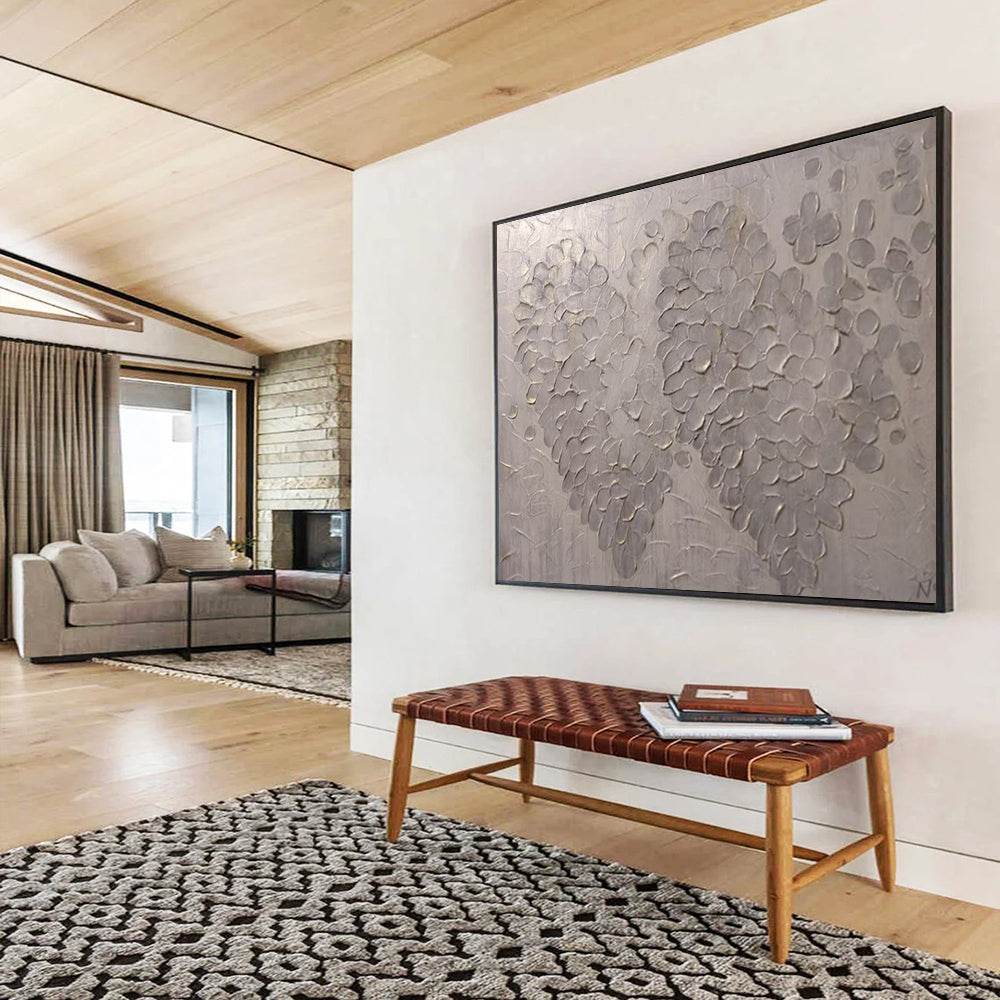 “Silver Textures & Floral Forms” - Textured Abstract - Painting On Canvas PT1687