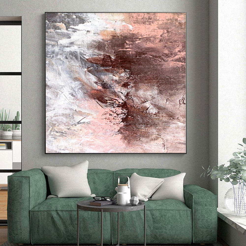 “Blush and Brown Abstract Fusion” - Romantic Abstract Painting On Canvas PS0043