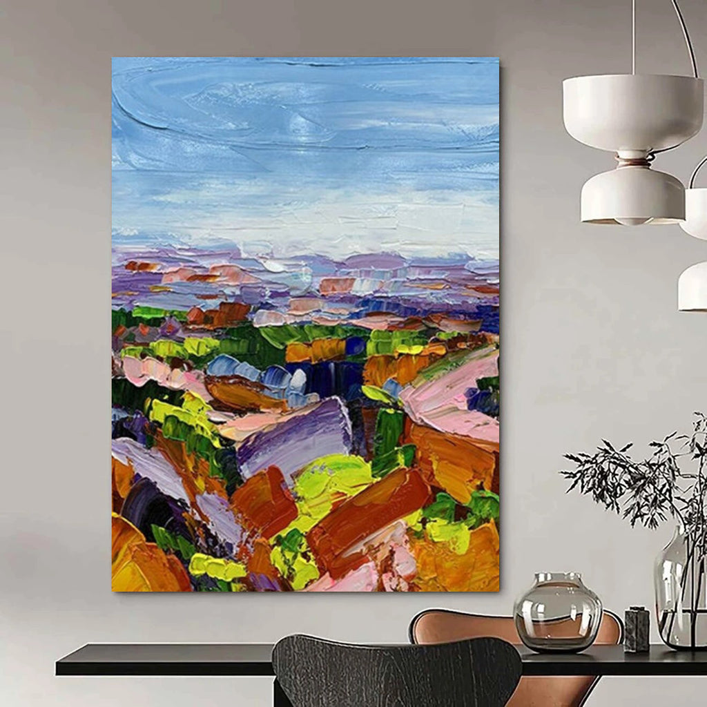 “Colorful Landscape Panorama” - Impressionistic Abstract Landscape Painting On Canvas DS276